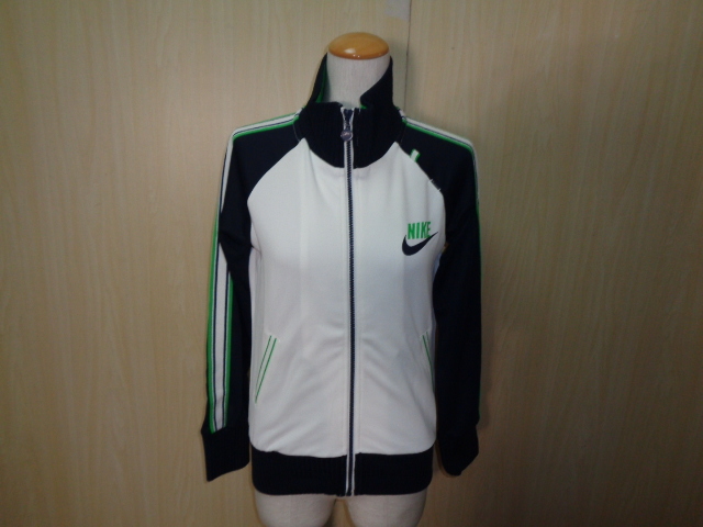 b684◆NIKE トラックジャケット◆ナイキ S レディース ホワイト×ネイビー ジップアップ ジャージトップス 襟袖裾リブ 未使用に近い4K _画像1