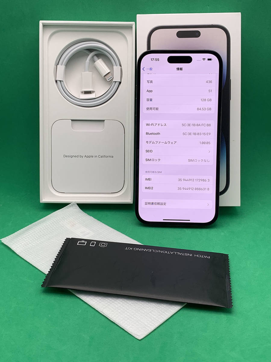 激安・本体美品 Apple iPhone 14 Pro 128GB バッテリー100% SIMフリー 3L243J/A Appleモデル スペースブラック 格安SIM 可 デモ機 WD0283