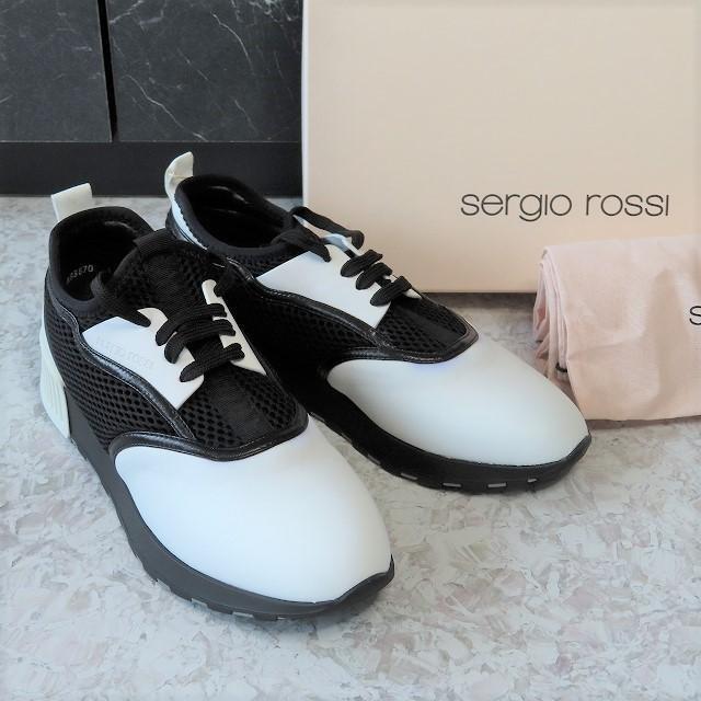 8万SERGIO ROSSI厚底スニーカーセルジオロッシ靴黒白
