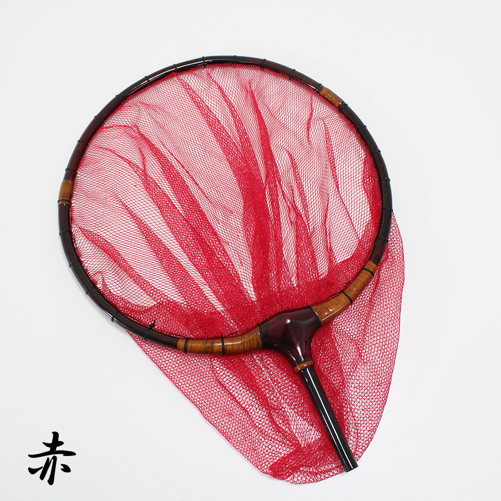 ▲朱塗 籐巻き加工木製ヘラ玉網 尺1/3mm目 赤 (30037-33-red)