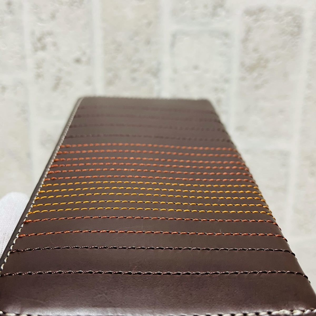 未使用 ポールスミス PaulSmith ステッチストライプ 長財布 ラウンド