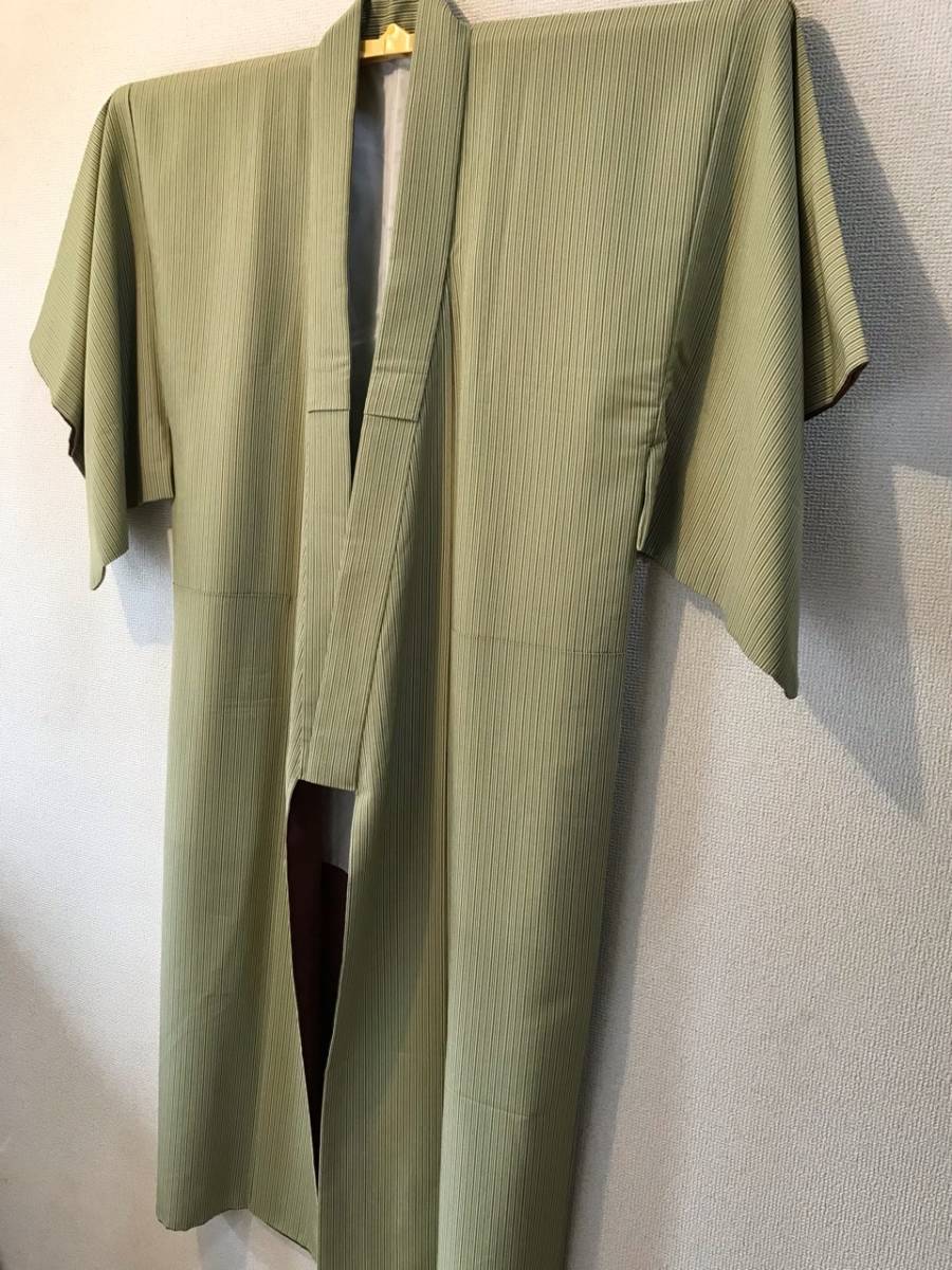 212md13◇男性 無地 着物アンサンブル ひげ紬羽織 正絹◇しつけ付美品-