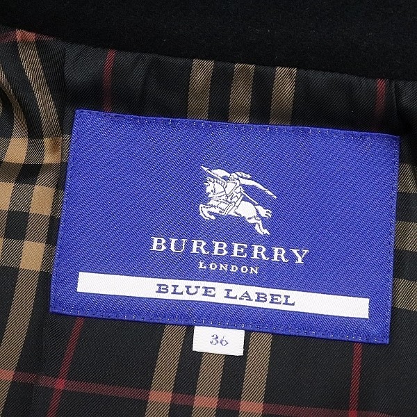 美品◆BURBERRY BLUE LABEL バーバリー ブルーレーベル 裏地ノバチェック柄 カシミヤ混 アンゴラ コート 黒 ブラック 36_画像5