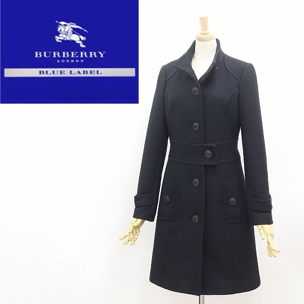 美品◆BURBERRY BLUE LABEL バーバリー ブルーレーベル 裏地ノバチェック柄 カシミヤ混 アンゴラ コート 黒 ブラック 36_画像1