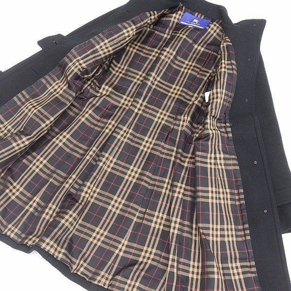 美品◆BURBERRY BLUE LABEL バーバリー ブルーレーベル 裏地ノバチェック柄 カシミヤ混 アンゴラ コート 黒 ブラック 36_画像3