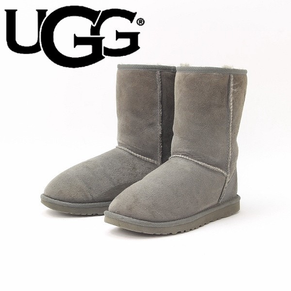 ◆UGG アグ 5825 CLASSIC SHORT クラシック ショート シープスキン ムートン ブーツ グレー 23cm_画像1