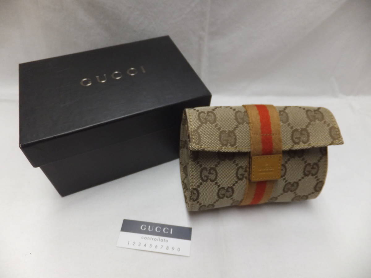 送料込　GUCCI　グッチ　小物入れ　マルチポーチ　GGキャンバス　ブラウン　ベージュ　箱付き（039　1055　001998）　即決のみ