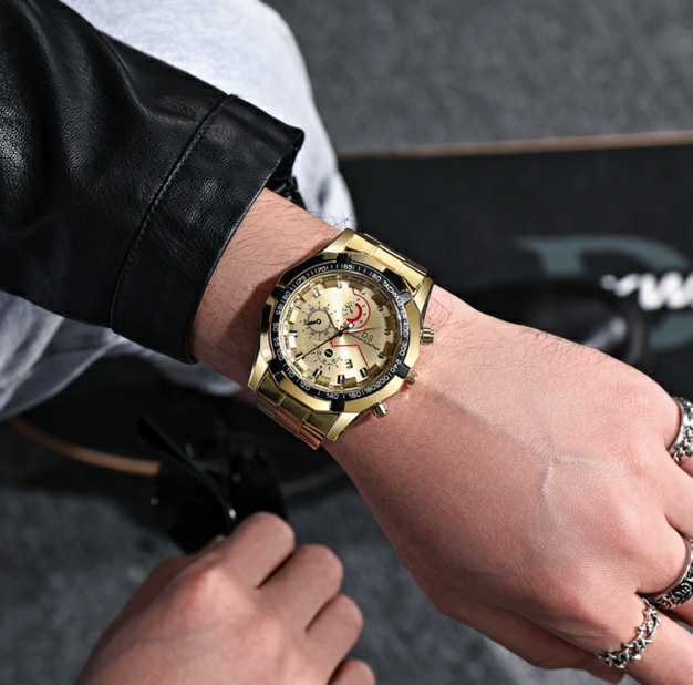 新品 ラグジュアリー ステンレス クロノグラフ デユアル DS 腕時計 黒-