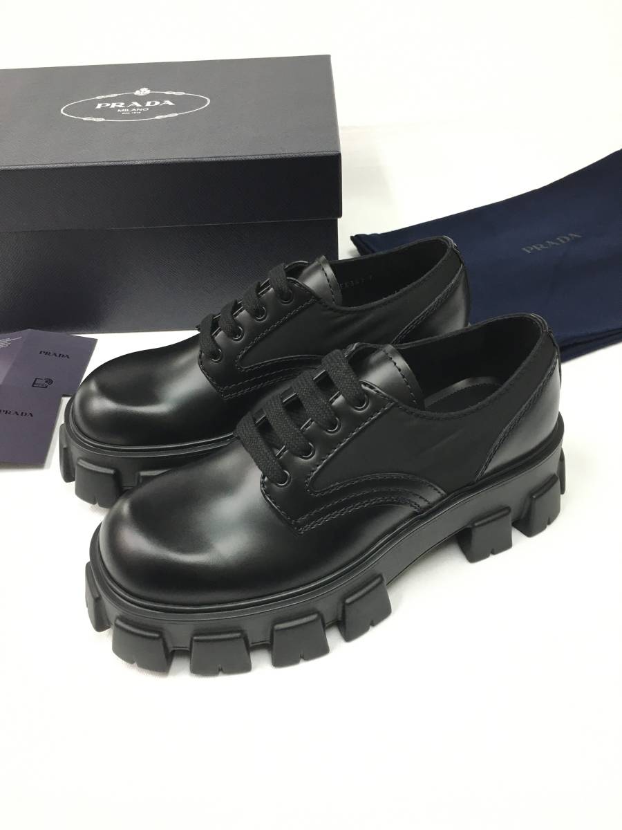 【タイムセール！】 新品 サイズ8 PRADA モノリス ブラッシュドレザー レースアップ シューズ プラダ kids-nurie.com