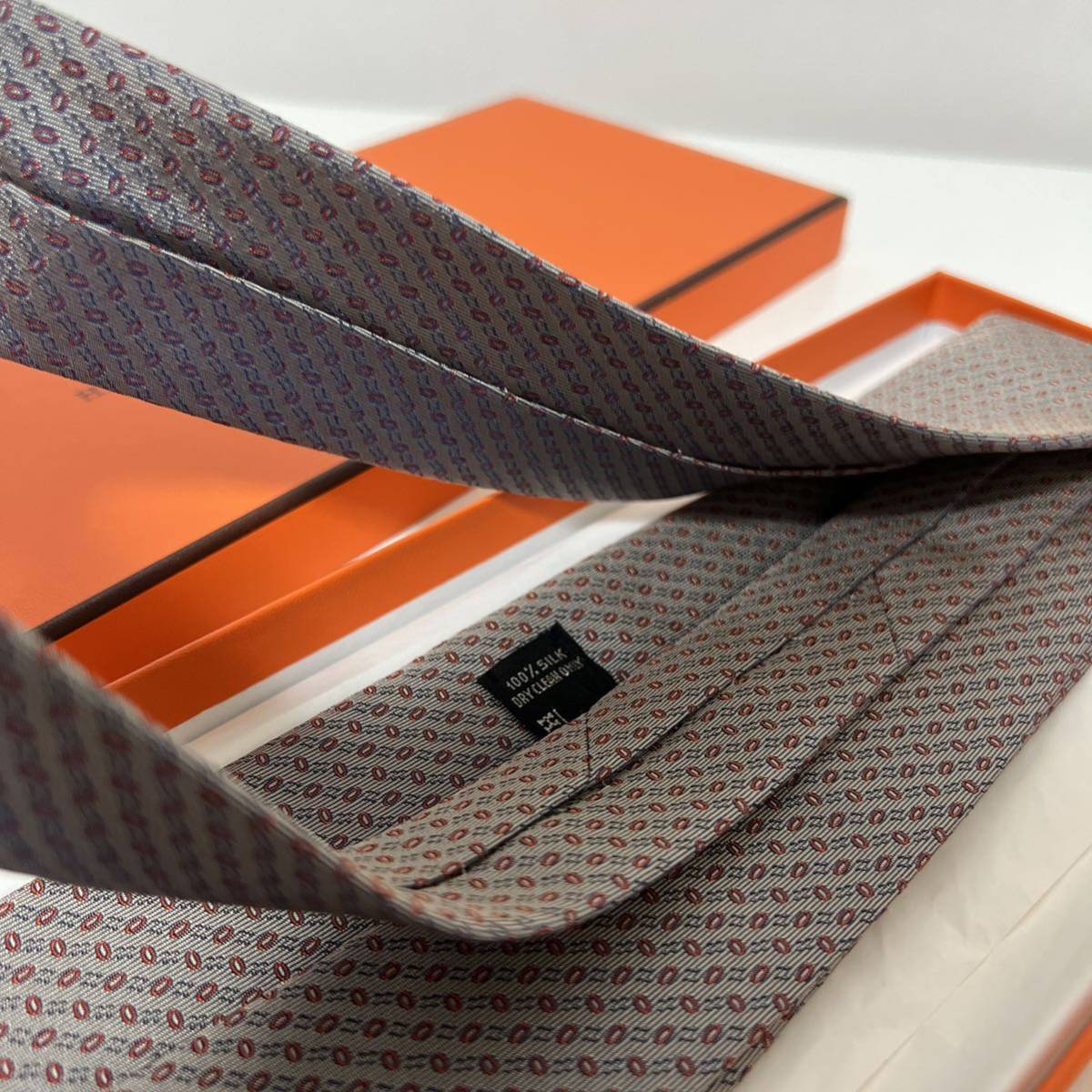 HERMES エルメス ネクタイ シルク シルバーグレー ドット 758889T 美品_画像9