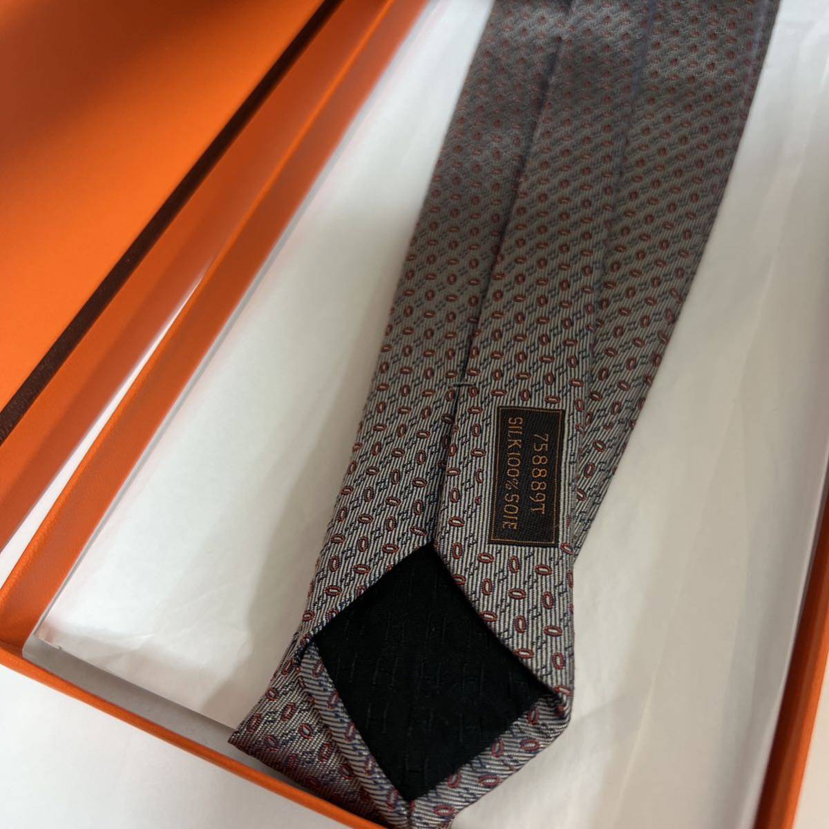 HERMES エルメス ネクタイ シルク シルバーグレー ドット 758889T 美品_画像2