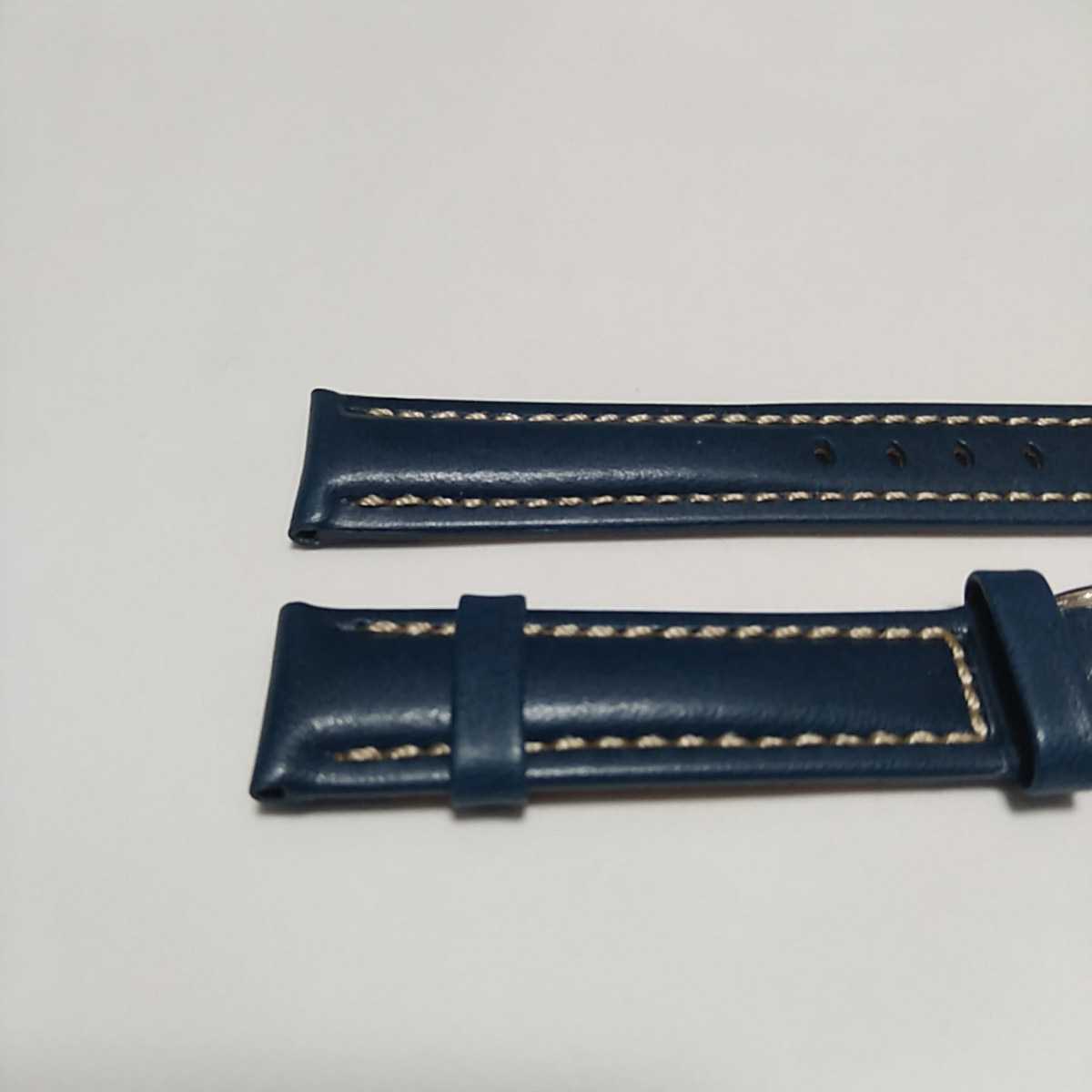 即出荷 オススメ♪ 18mm ブルー 高品質 本革 牛革レザーベルト シンプルデザイン 腕時計交換用ベルト ステッチ ハンドメイド_画像3