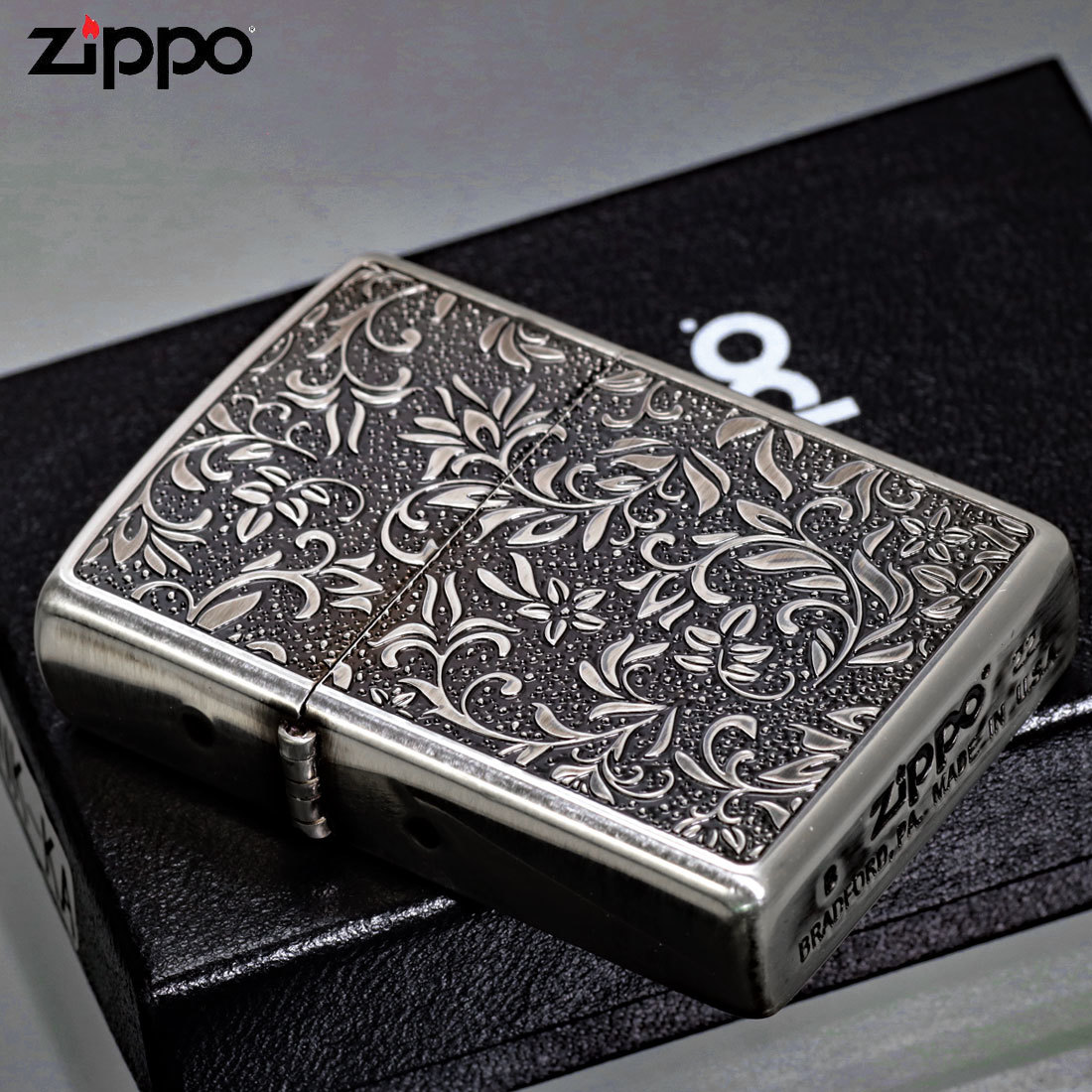 zippo(ジッポーライター)両面唐草 銀イブシ　両面エッチング　おしゃれ　クラシカル　かっこいい【ネコポス可】_ZIPPO/両面唐草ジッポーライター銀イブシ両