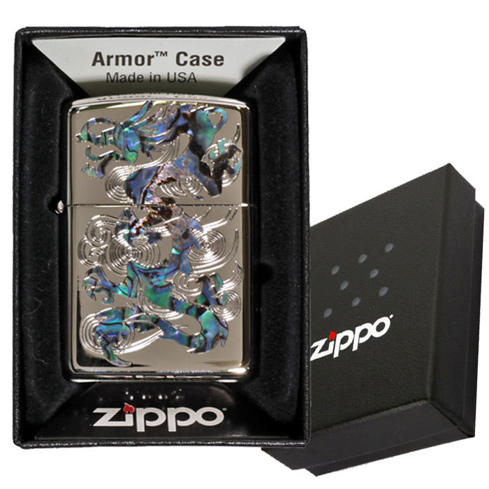 zippo armor(ジッポーライターアーマー)貝貼りシリーズ 龍 貝象嵌加工 両面加工ジッポー_画像5