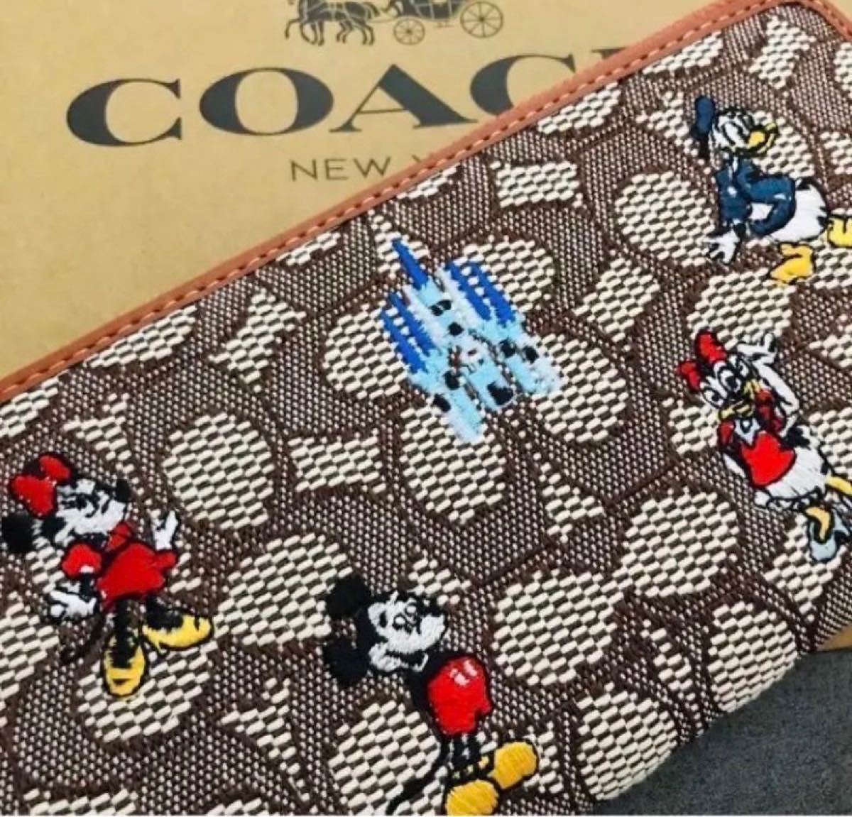 COACH ディズニーコラボ 長財布 刺繍 シンデレラ ブラウン ミッキー