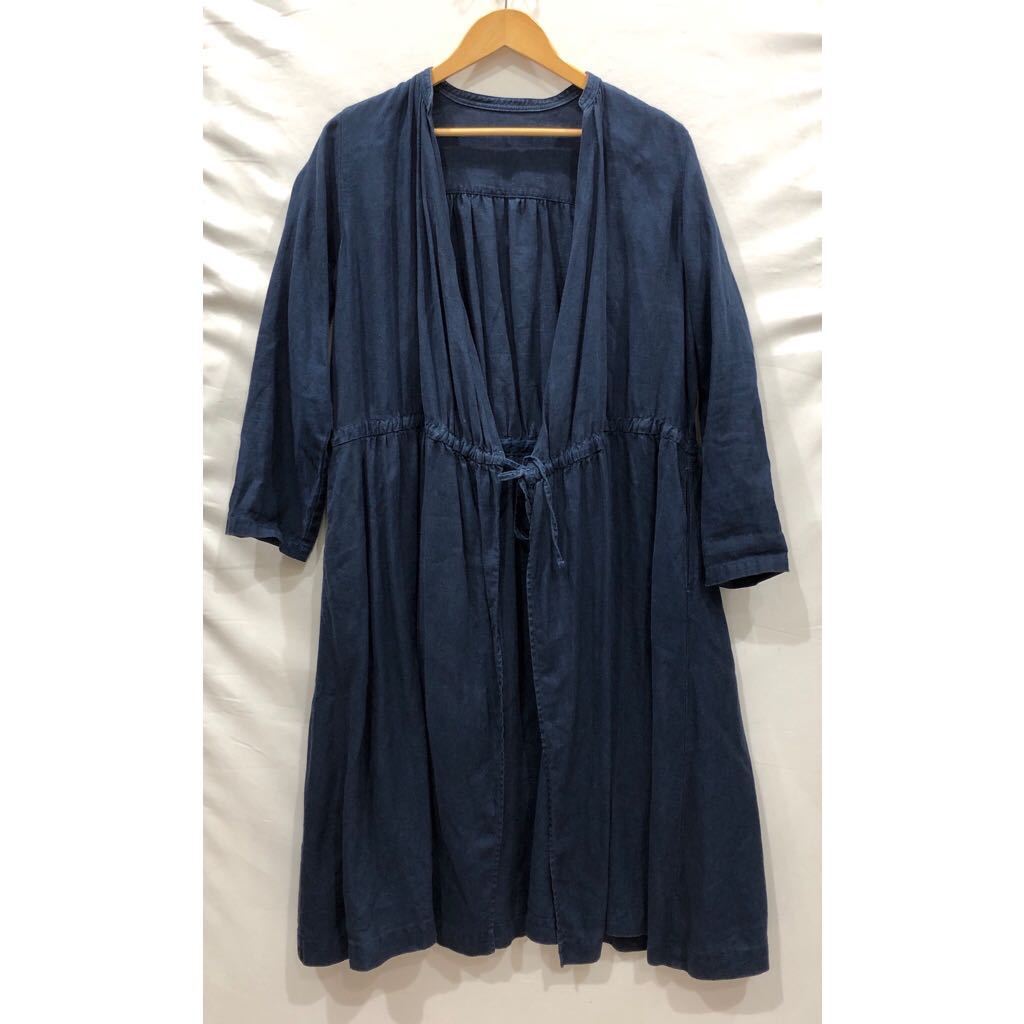 【nest Robe】 カシュクールワンピース ネストローブ 長袖ワンピース リネン NVY 無地 01144-1319 ts202307