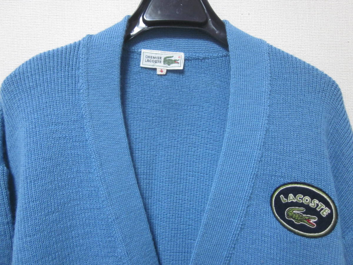 ■【CHEMISE　LACOSTE】■【 ラコステ 】■【ウール　毛１００％　カーディガン】■【サイズ　４】■【ブルー系】■【胸元ワッペン】■_画像2