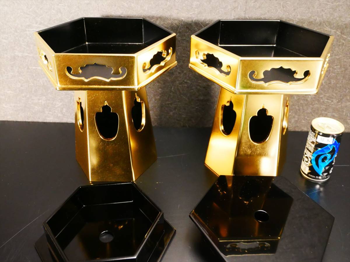新品未使用 六角供花 三方金 6.5号 木製本金箔 一対(K) 4158 ⑤ 新品未使用 六角供花 三方金 6.5号 木製本金箔 一対(K) 4158 ⑤