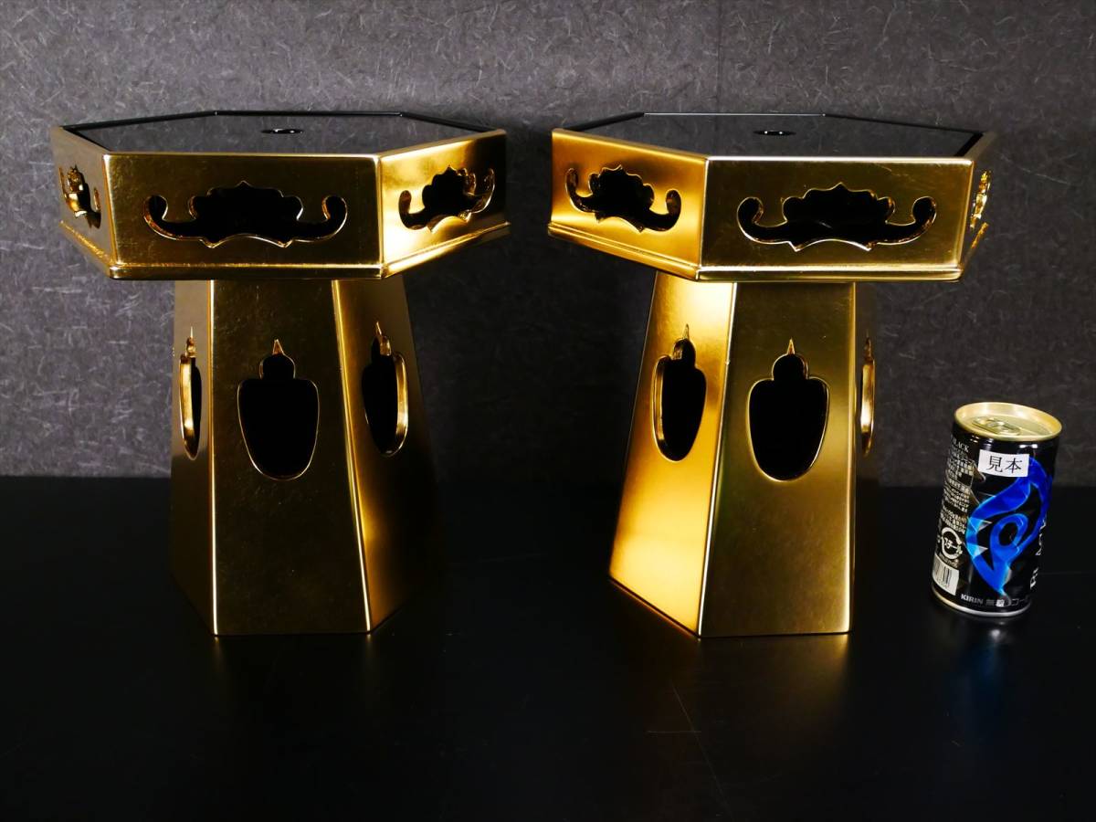 新品未使用 六角供花 三方金 6.5号 木製本金箔 一対(K) 4158 ⑤ M