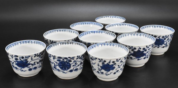 珍品 古伊万里 染付 描き忘れ 交差白抜流水丸文 蕎麦猪口 江戸後期 半