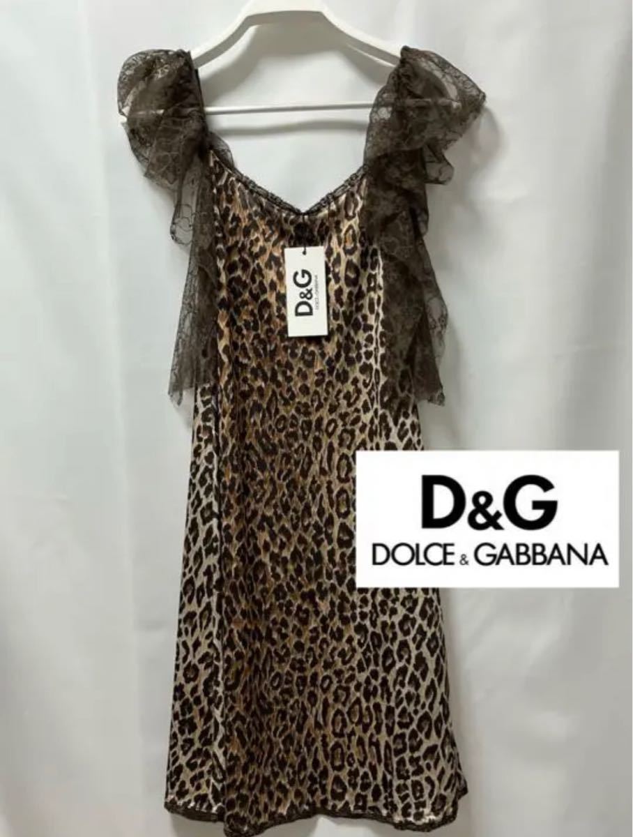 【新品】定価10万強 DOLCE&GABBANA ドルチェアンドガッバーナ 贅沢レース使い ドレスワンピース レオパード柄 40