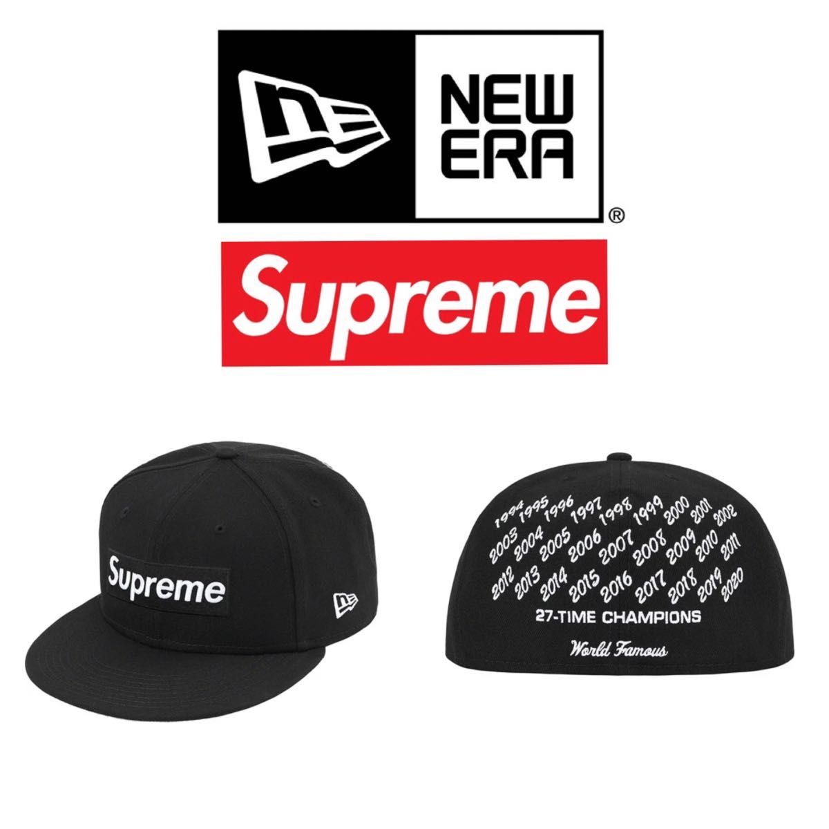 新品 未使用 3/4 Supreme NEW ERA Box Logo Black 3/4 champions 日本未発売サイズ