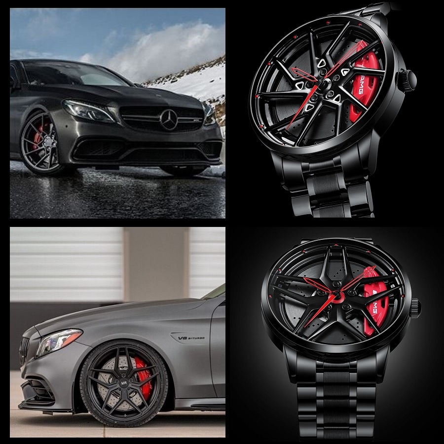 国内発送 AMG メルセデスベンツ Mercedes Benz ホイール リム ハブ キャリパー クォーツ 腕時計 ステンレス スチール 防水 E300 ap_画像9