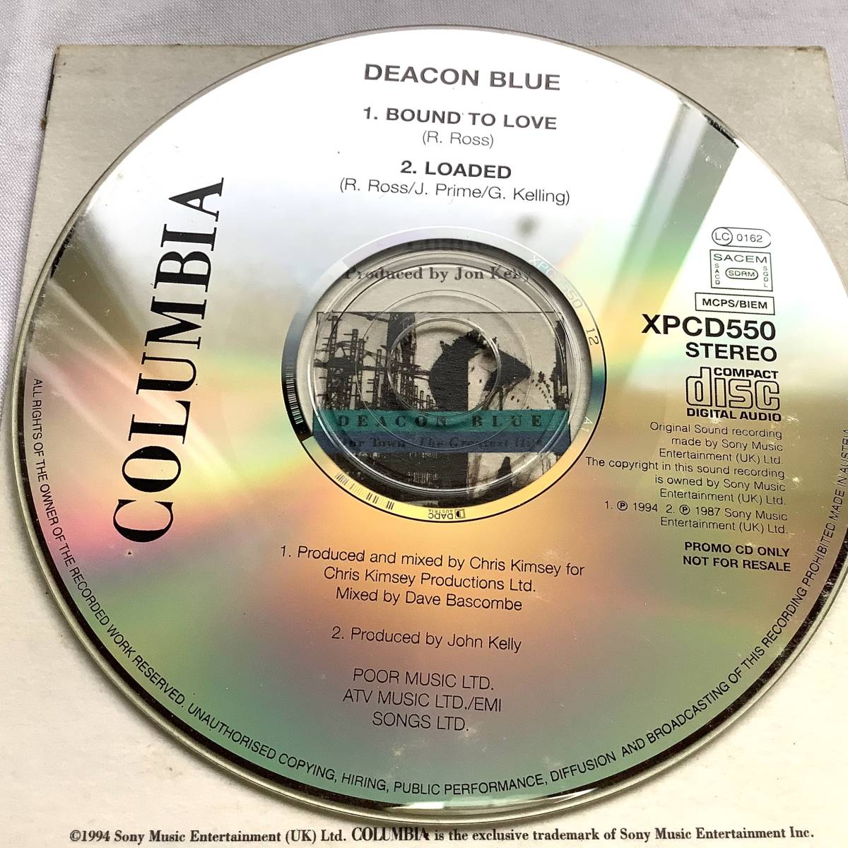 PROMO CD レア 非売品 プロモ盤 入手困難 Deacon Blue Bound To Love / Loaded XPCD550 ディーコンブルー NOT FOR SALE