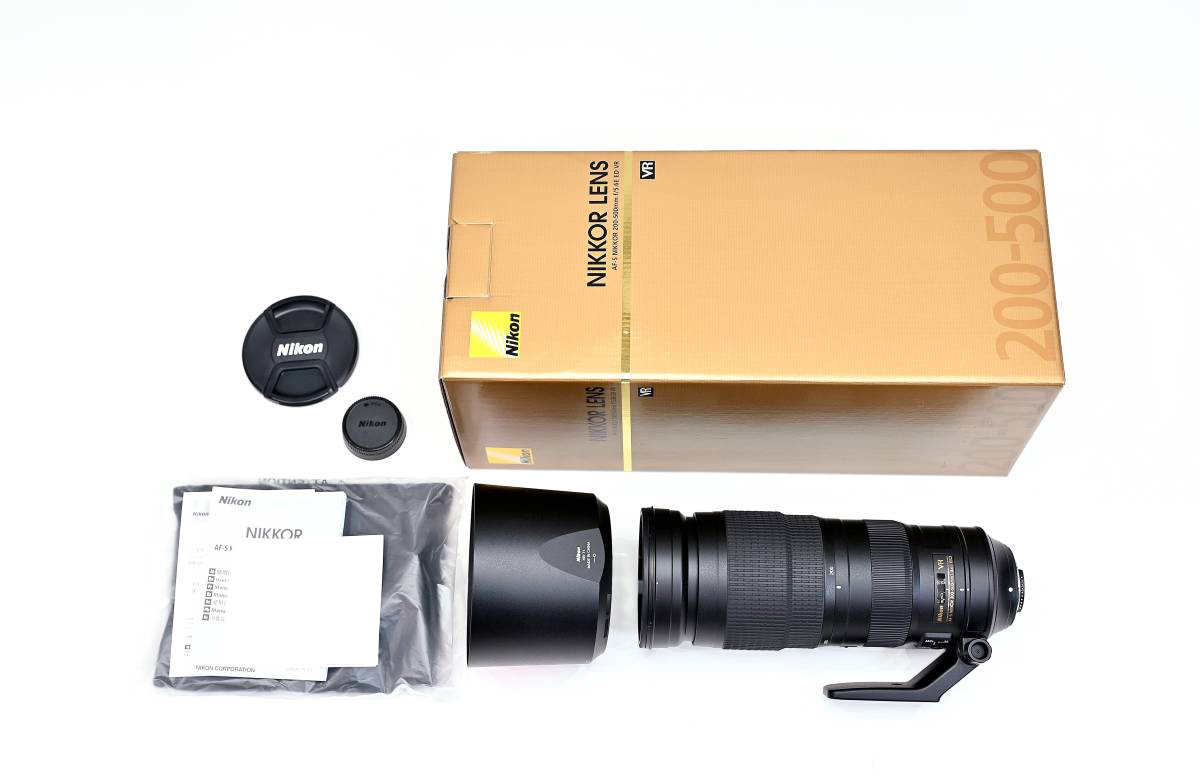 Nikon AF-S NIKKOR 200-500mm F5.6E ED VR ニコン 望遠ズームレンズ フードHB-71 元箱付 美品中古  70％OFFアウトレット