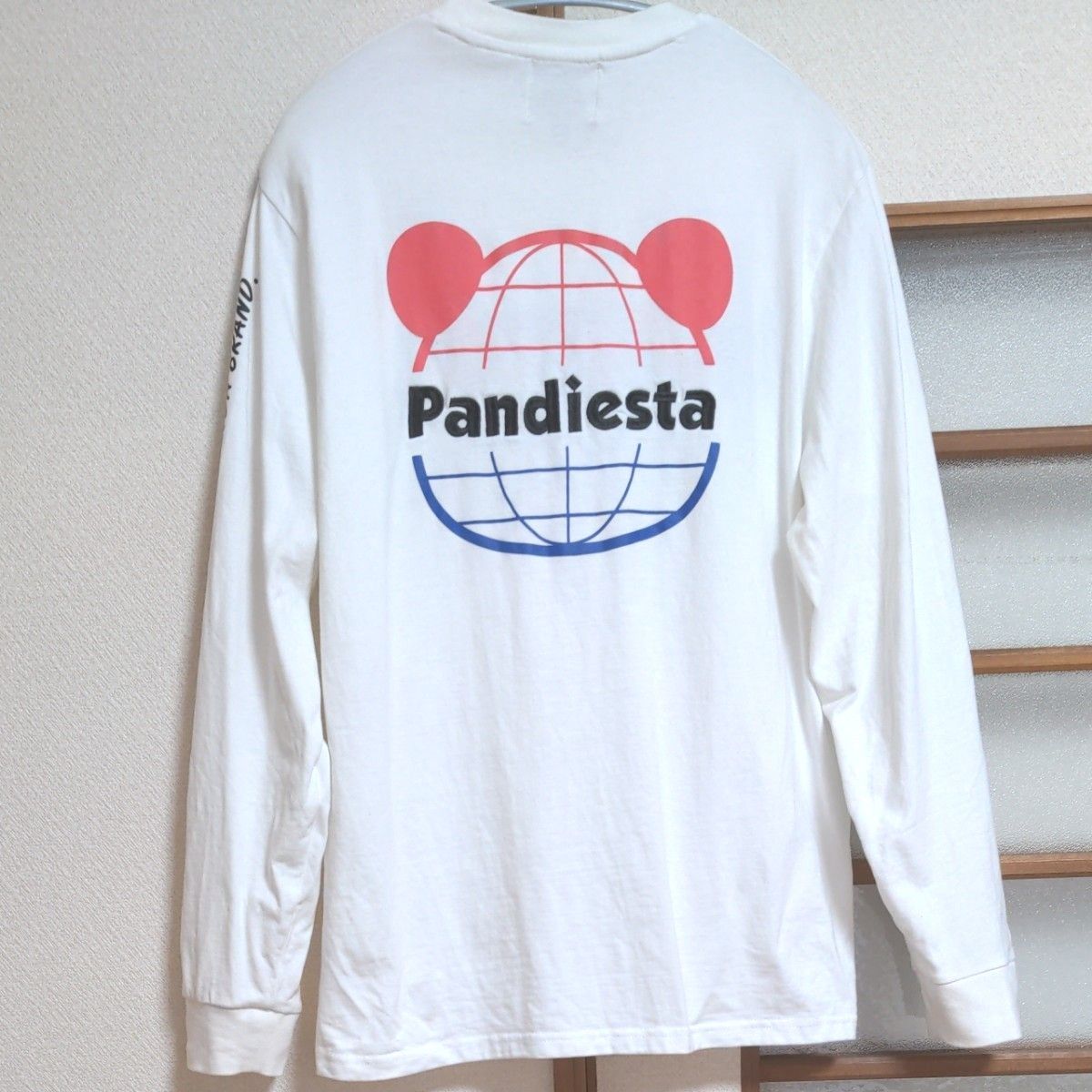 パンディエスタTシャツ　ロンT　ワールドマップパンダロングTシャツ  長袖Tシャツ　Ｌ　ホワイト　メンズ　サガラ刺繍