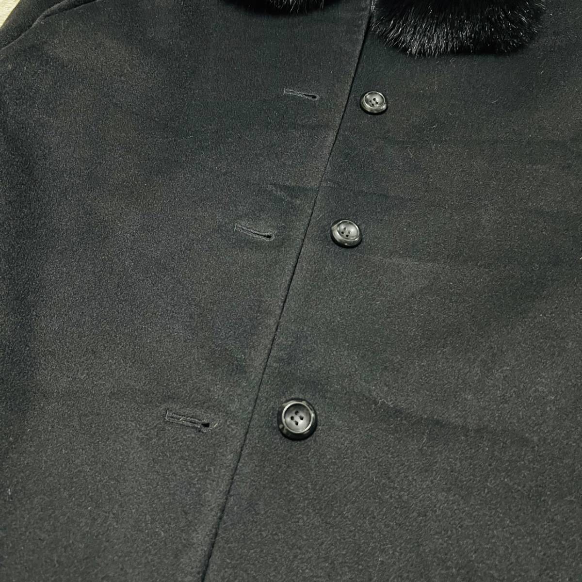 * кашемир 100%& мех лисы * SR product sanso длинное пальто L размер чёрный черный кашемир лиса женский пальто внешний 