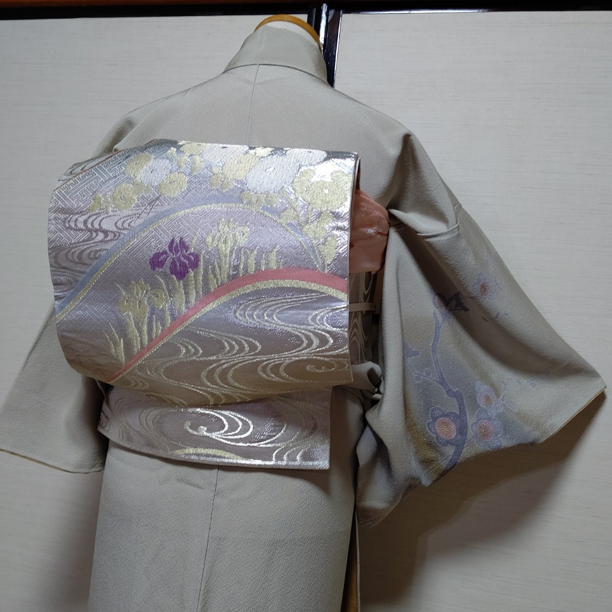 正絹 枝梅 暈し 金彩 刺繍 訪問着5点セット-