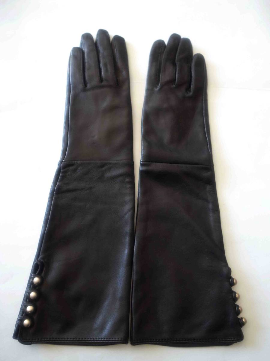 * unused Untitled 20. long glove black black length gloves original leather lining attaching UNTITLED lady's ***