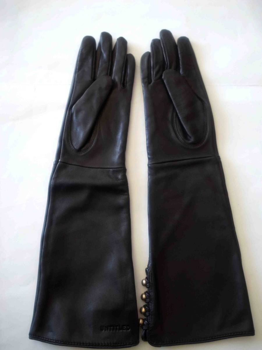 * unused Untitled 20. long glove black black length gloves original leather lining attaching UNTITLED lady's ***