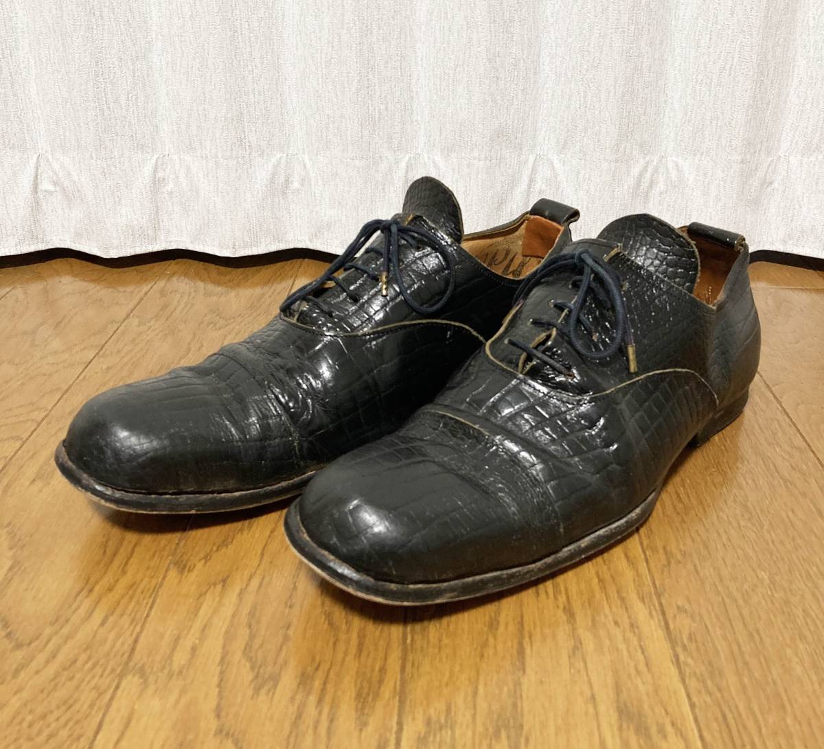 [Paul Harnden] ハンドメイド クロコ型押し 短靴 レザーシューズ ブーツ 8 本革 ブラック イングランド製 ポールハーデン