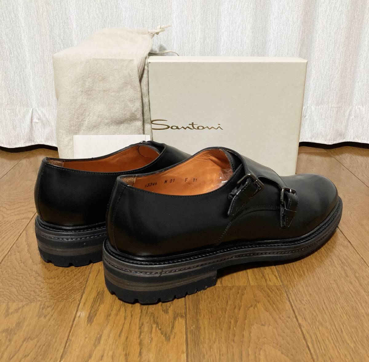 未使用☆[Santoni] 18AW ダブルモンクストラップ レザーシューズ 革靴 11 ブラック イタリア製 サントーニ_画像2