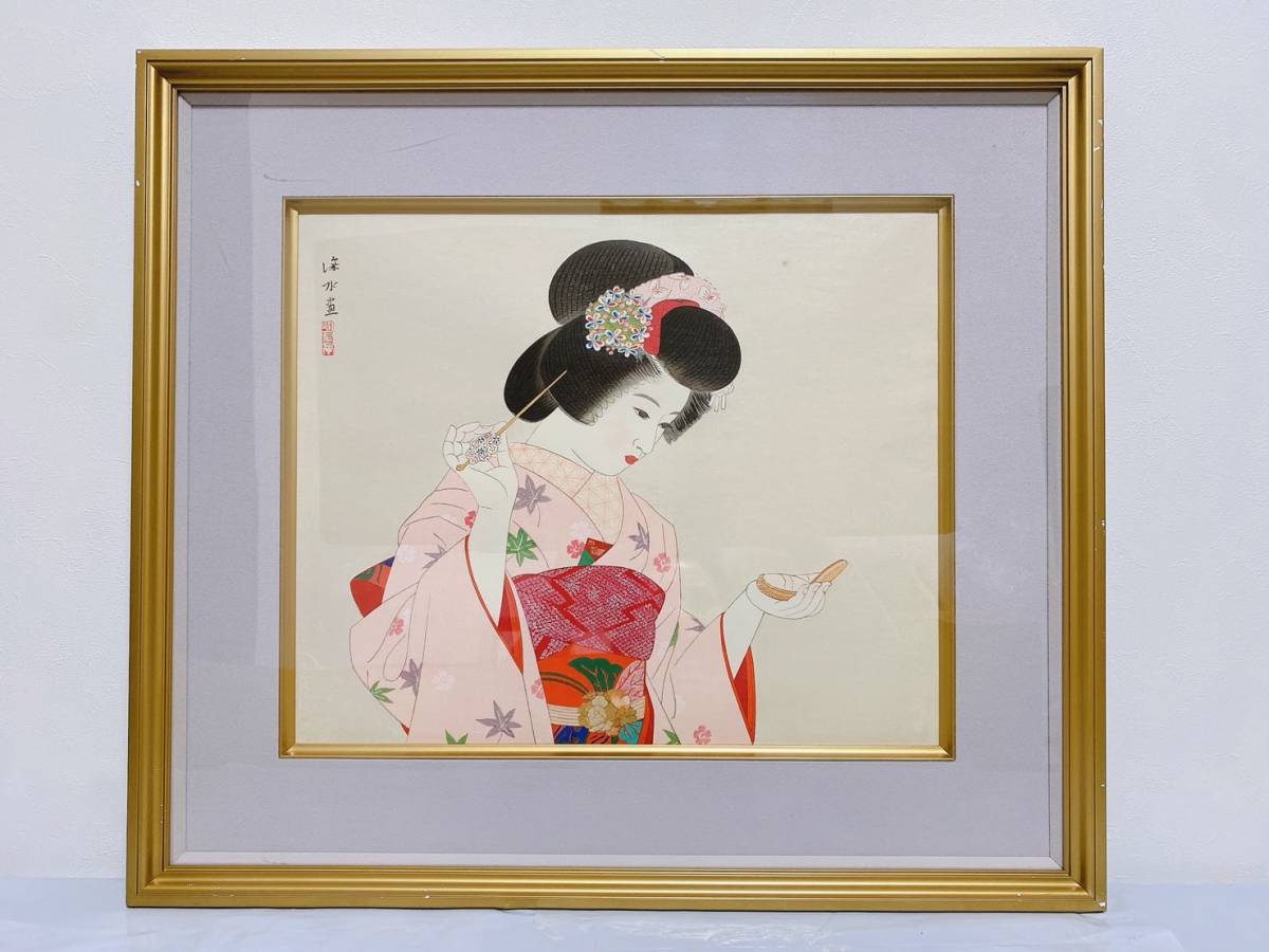 手鏡 伊東深水作 オリジナル木版画-