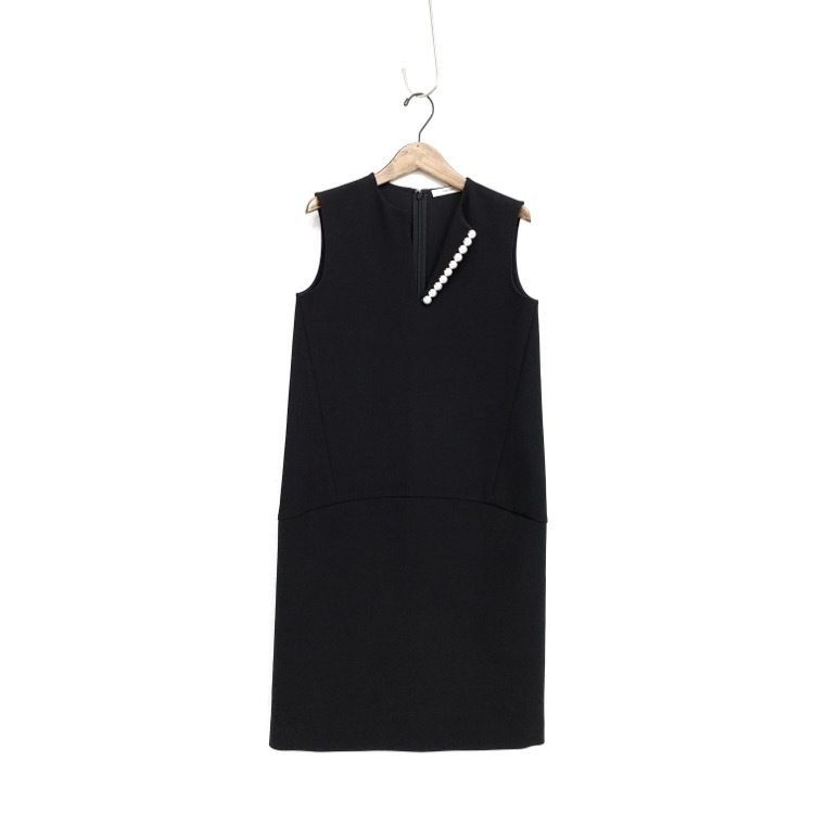 YOKO CHAN 20AW ヨーコチャン Pearl I-line Dress パール ワンピース ブラック 36 YCD-620-647 美品