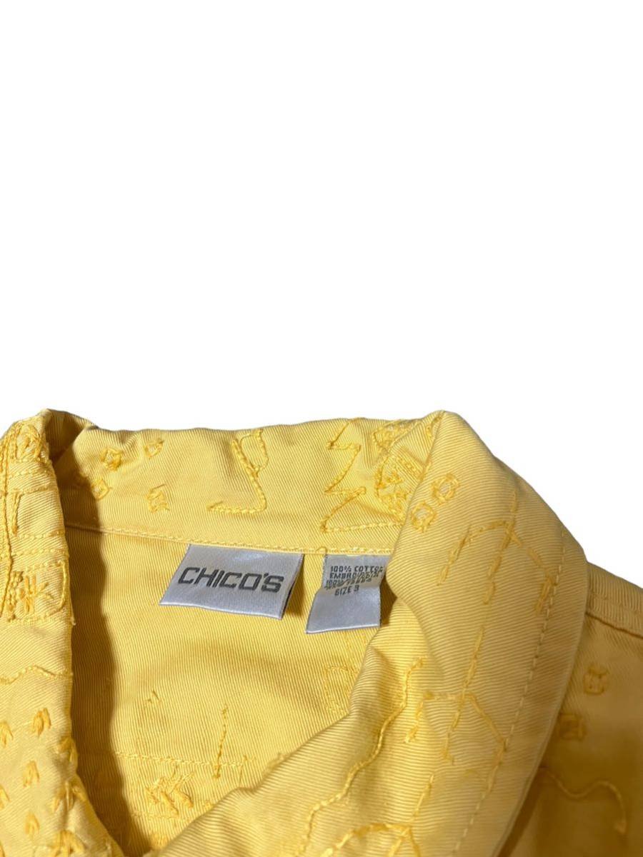 【1980s】CHICO ビンテージ　総刺繍　イエロー　デニムジャケット 古着　オーバーサイズ　黄色　レア　デザイン