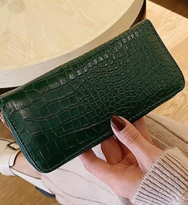 クロコダイル調型押し長財布・グリーン ウォレット レディース メンズ