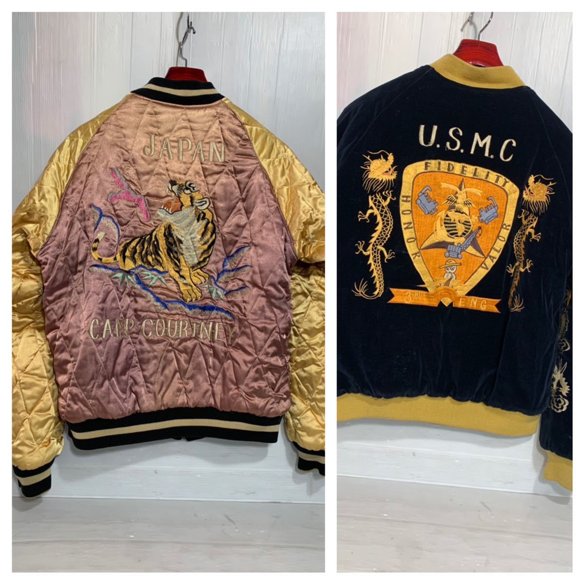 TAILOR東洋　テーラー東洋　希少　M品番　USMC 米海兵隊　× 虎　沖縄　キャンプコートニー　別珍×サテン　リバーシブル　スカジャン M_画像1