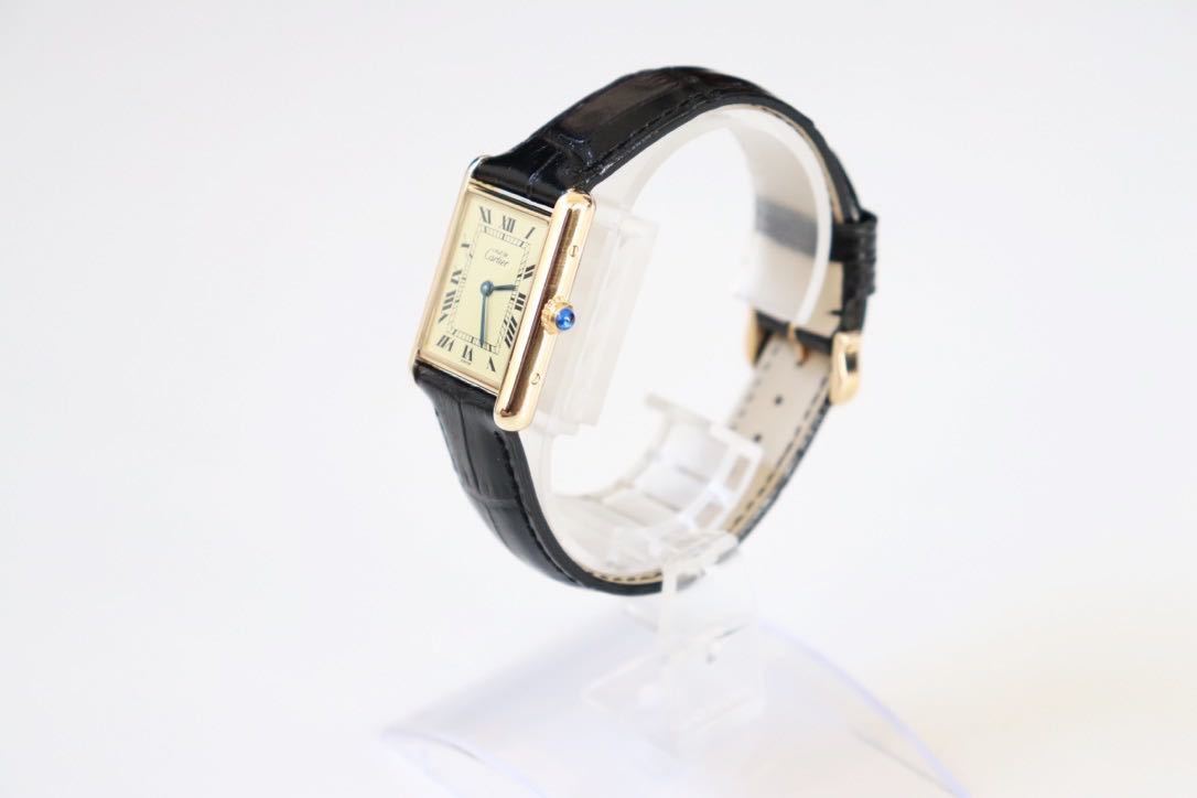 【美品】Cartier Vintage Tank LM ゴールド カルティエ ヴィンテージ タンク 1990s レザーベルト 腕時計_画像3