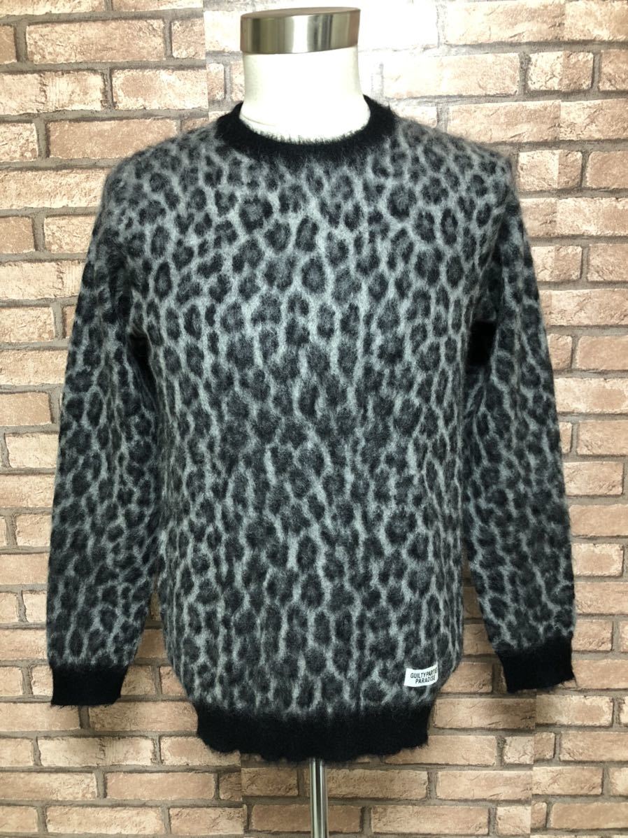 送料無料、即決！ WACKO MARIA LEOPARD MOHAIR CREW NECK SWEATER ワコマリア レオパード　モヘアニット セーター　グレー×ブラック　L