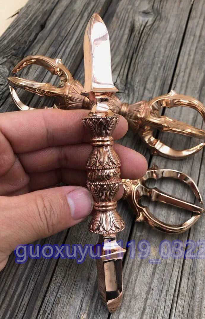 「密教法具 寺院仏具」極上品 真言宗 五鈷杵/三鈷杵/独鈷杵 三点セット 金剛杵 銅製 磨き仕上げ 長さ22cm_画像2