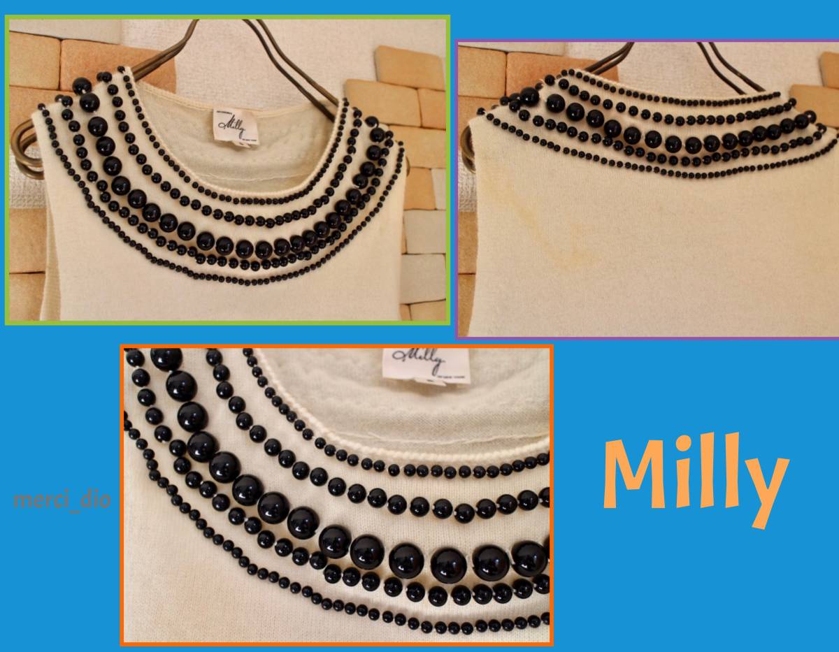 ７万！MILLY ミリー New York ビジューデザイン カシミヤ ノースリーブ ニット ベスト ブラックビーズ インポート シップス購入 _画像5