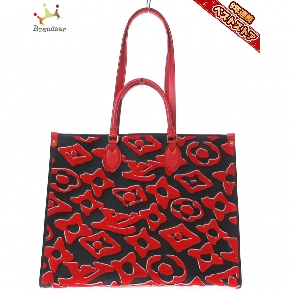 春早割 ルイヴィトン LOUIS VUITTON トートバッグ M45562 LVXUFオンザゴーGM タフテッド加工したモノグラム・キャンバス ブラック×レッド FN4220 天然革ライン 春早割 ルイヴィトン LOUIS VUITTON トートバッグ M45562 LVXUFオンザゴーGM タフテッド加工したモノグラム・キャンバス ブラック×レッド FN4220 天然革ライン