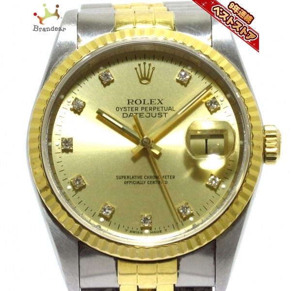 ジャンル】 ROLEX(ロレックス) 腕時計 デイトジャスト 16233G メンズ SS×K18YG/10P旧型ダイヤ/22コマ ゴールド による