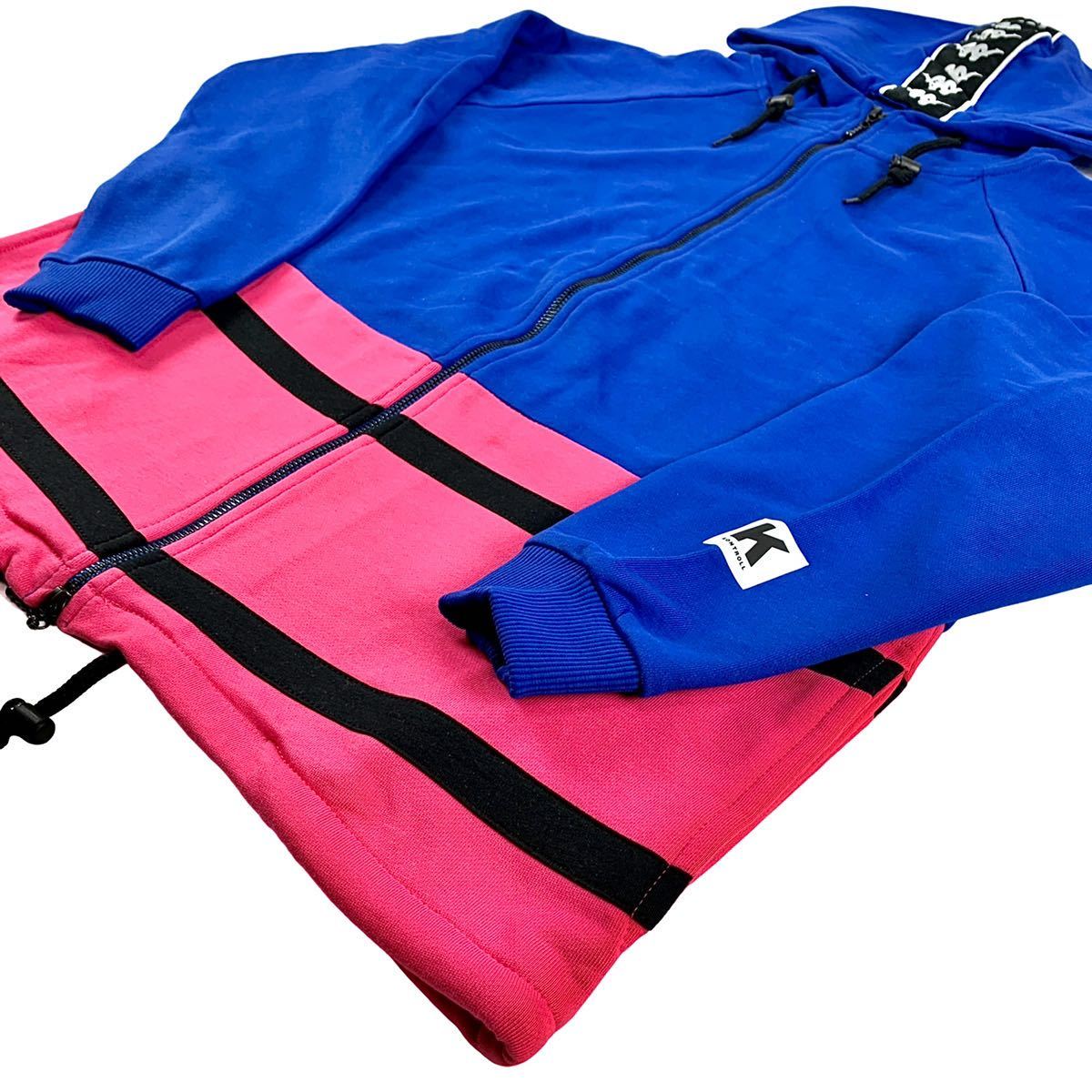 新品 Kappa KONTROLL カッパ コントロール フードBANDA バンダ イタリア スポーツ バック ロゴ ジップアップ パーカー 青 ブルー ピンク M