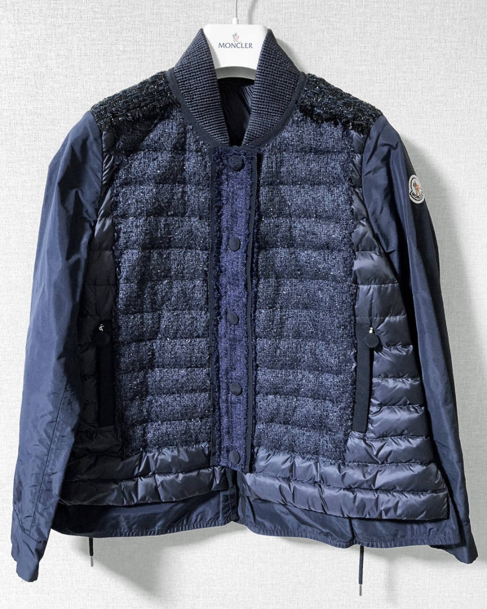 正規品 MONCLER BLEUET モンクレール ブルエ ツイード ダウンジャケット シルク 麻 サイズ00* パーカー ダウンベスト コート カーディガン_画像1