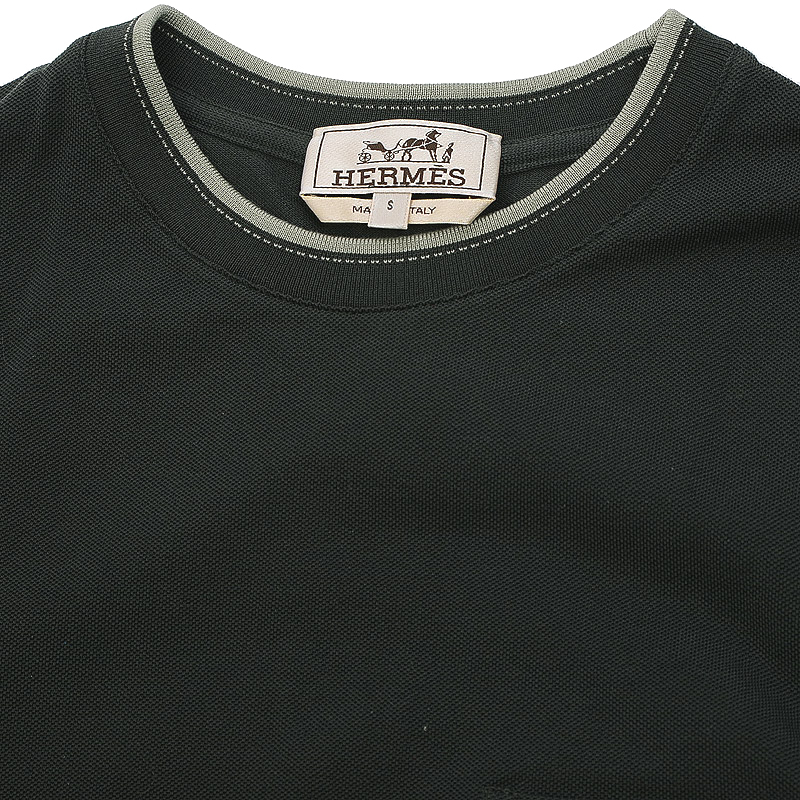 エルメス Tシャツ H刺繍 コットン カーキ メンズ Sサイズ ブランド